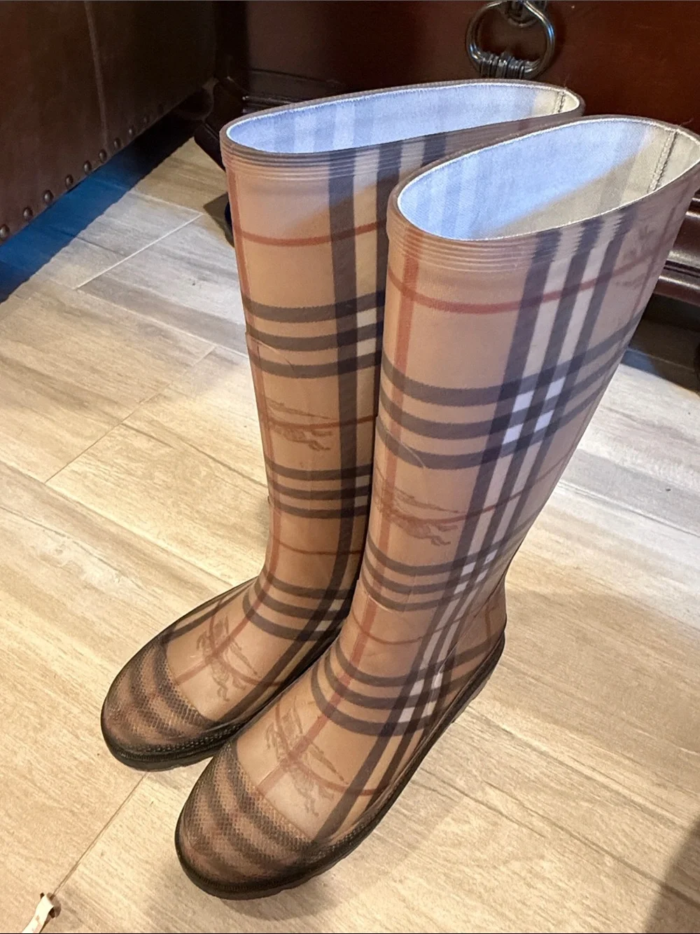 Burberry Tan Plaid Tall Rain Boots - Picture 4 of 6